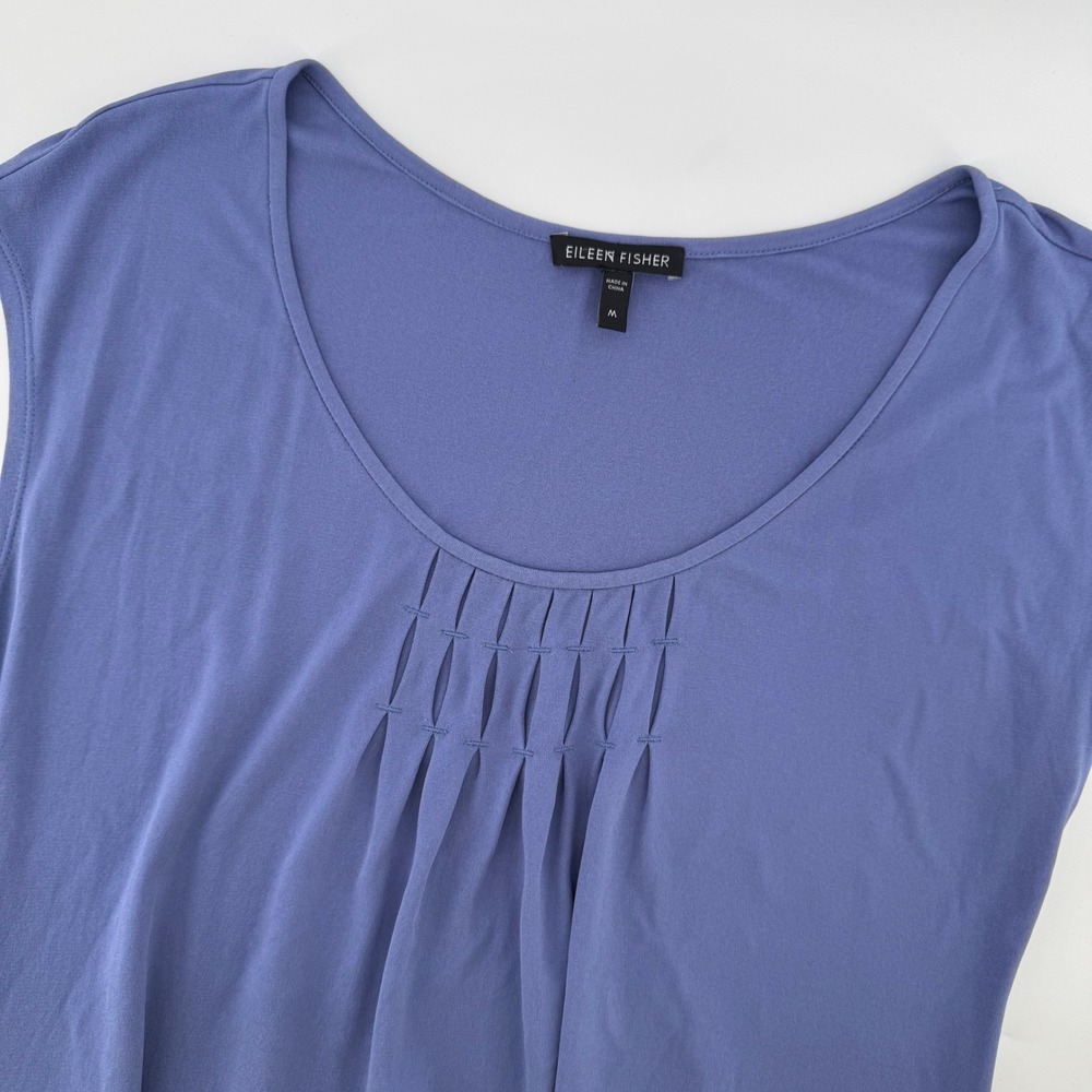 Eileen Fisher Womens Medium Silk Sleeveless Top Pleated Scoop Neck Blouse Purple